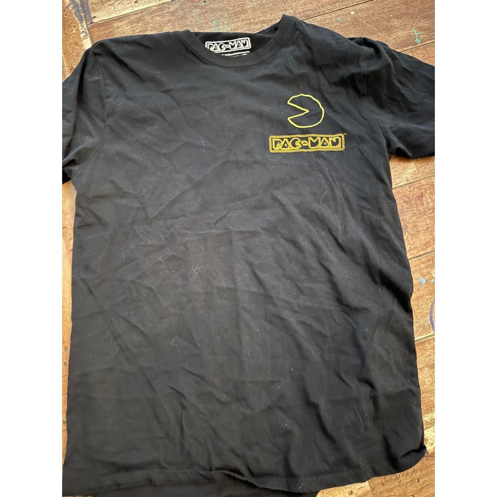 Pac-Man Mens Black Graphic T-Shirt C-Life Group Neon Ghost Back Print Size M